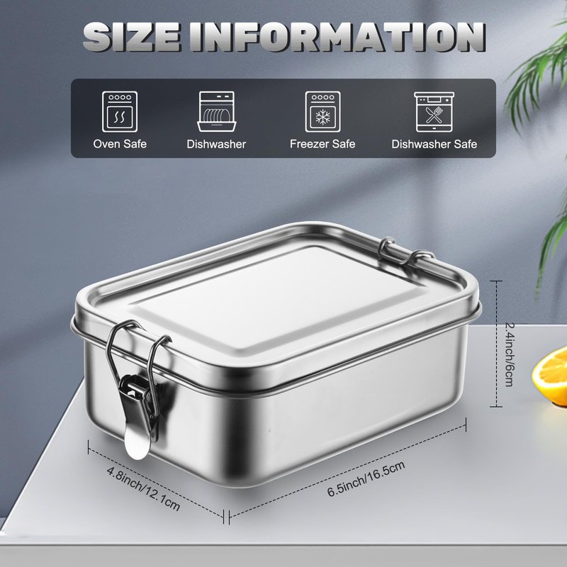 Umigy 4 Pcs Stainless Steel Food Containers Metal Bento Lunch Box Stainless Steel Food Storage Containers, Lockable Clips to Leak Proof, Reusable Dishwasher Snack Boxes for Work (850ml)