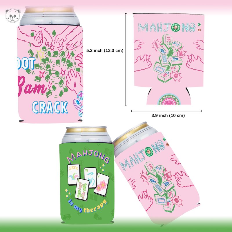 KARAQY 12 Pcs Mahjong Party Can Coolers, Pink and Green Mahjong Can Sleeve for Mahjong Gifts Mahjong Party Decorations Supplies
