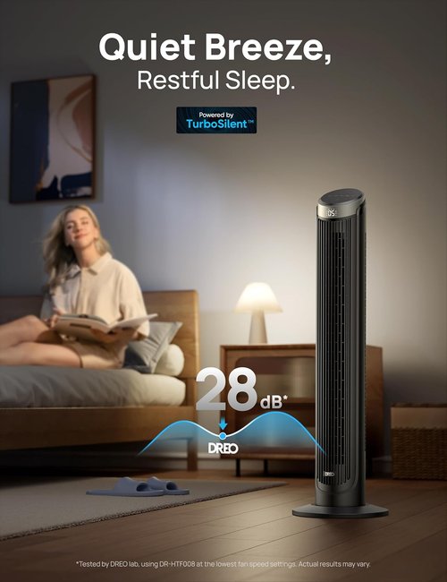 DREO Tower Fan - 90° Oscillating Cooling Fan with 5 Speeds & 12-Hour Timer | 40" Quiet Floor Fan in Black