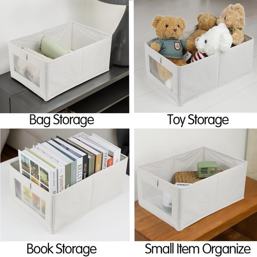 Fordonral Linen Storage Bins - 4 Pack Organizing Containers for Clothing, Toys & Books | Large Size with Window
