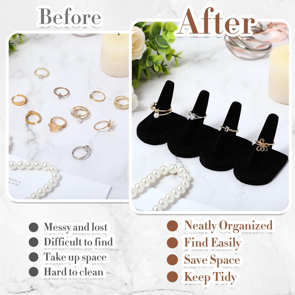 Jetec 48 Pieces Black Velvet Ring Display Stand Jewelry Holder Finger Ring Display Velvet Holder Organizer for Showcase Vendors Wedding