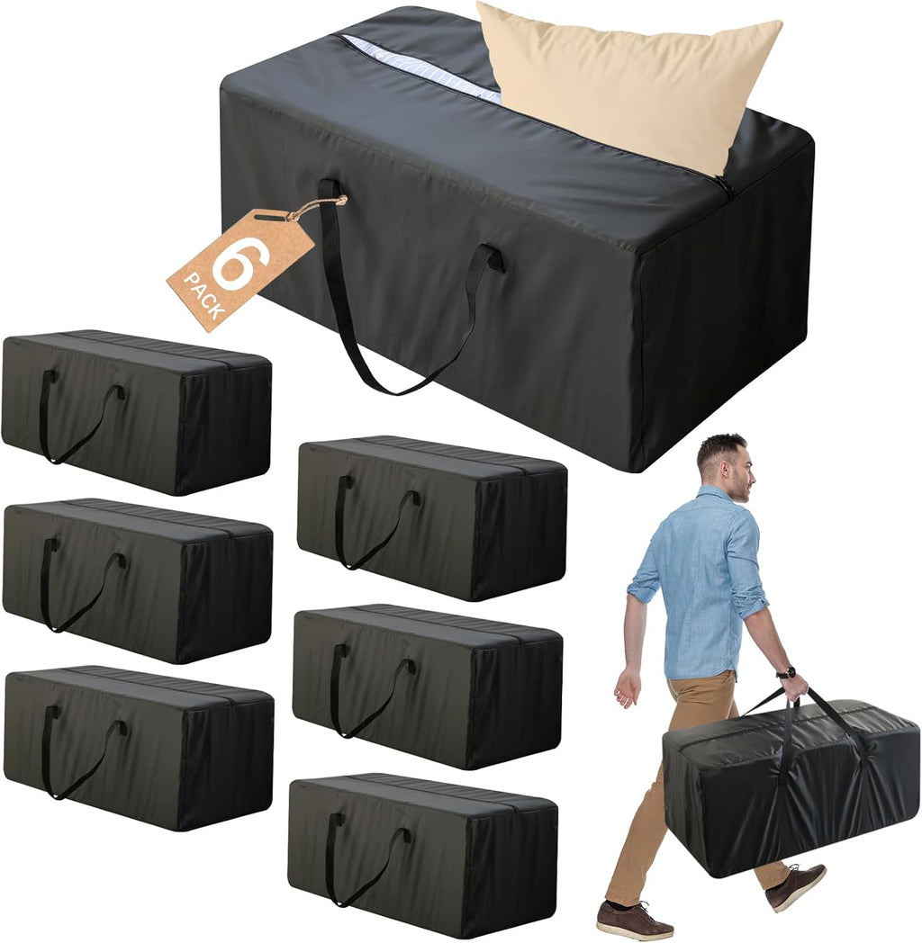 Skiennix Heavy Duty Moving Bags - Reinforced Zipper & Handles | Durable Storage Totes - 6 Pack, Black