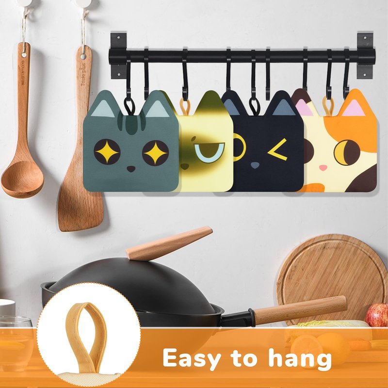 NIGOWAYS 4PCS Pot Holders,Cat Pot Holders for Kitchen,Cute Hot Pads with Pocket and Hanging Loops,Heat Resistant Hot Pad Oven Mitts for Kitchen Cooking and Baking (Cool cat)