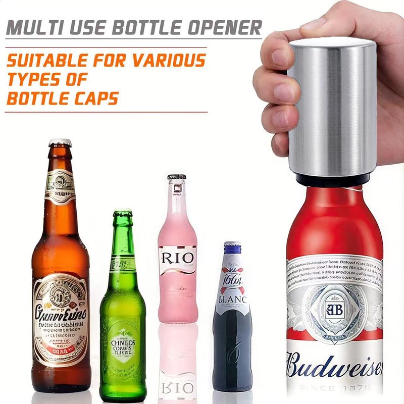 Automatic Beer Bottle Opener 2PCS with Magnetic Cap Openers, Stainless Steel Push Down and Pop Off One Handed Opening Bottle Openers for Kitchen Home, Bar Restaurant, Bartender abridor de cerveza