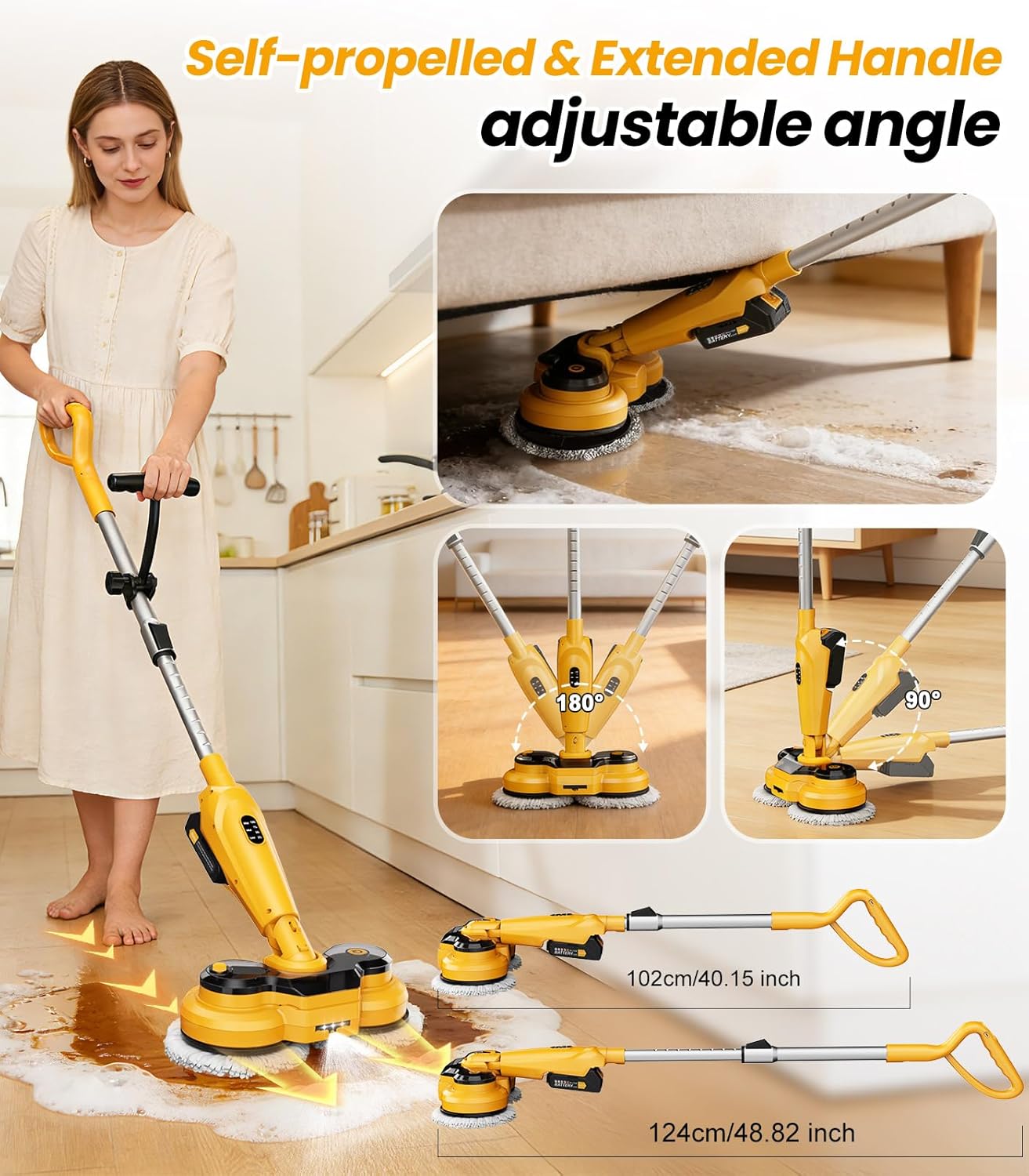 Qimedo Cordless Electric Mop M3 Pro - 6000mAh Battery, 800RPM Power Scrubber with Smart Display & LED Light