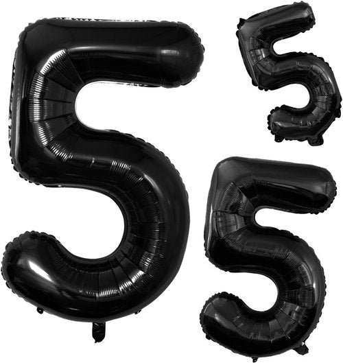 GOER Black Foil Number 5 Balloons - Huge 42" & 32" Birthday Party Decorations (3 Pcs)