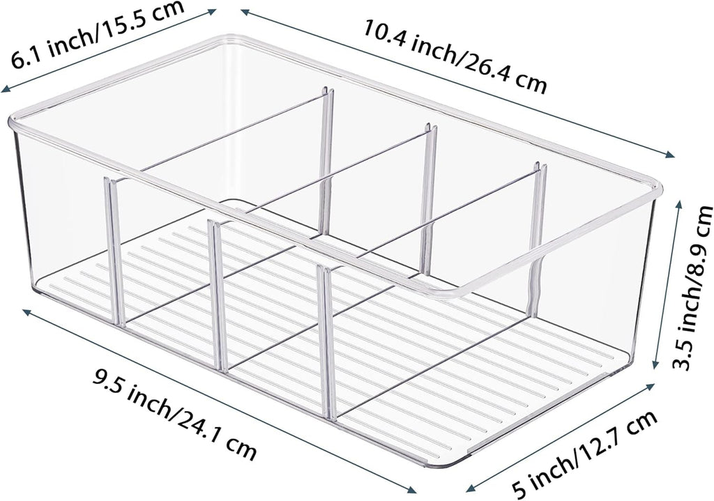 Vtopmart Food Storage Organizer Bins - 10 Pack Clear Plastic for Kitchen, Pantry & Fridge | 4 Compartment Design