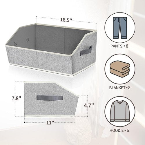 Homsorout Trapezoid Storage Bins - 8 Pack Decorative Fabric Organizers in Light Gray for Home & Clothes