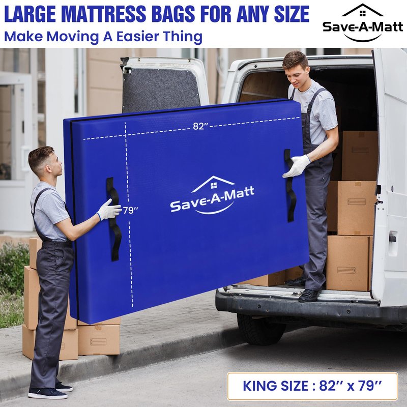 SaveAMatt Mattress Bags for Moving 2 Pack - Extra Thick & Durable Queen Mattress Cover for Moving - Reusable Waterproof Tarp Mattress Protector (82’’x79’’x15’’ King Size)
