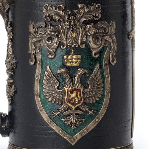 Veronese Design 6.25 Inch 0.5 L Double Headed Eagle Crest Axe Handle Beer Stein Stainless Steel Tumbler Antique Bronze Finish Sculpture Tabletop Decorative Cup