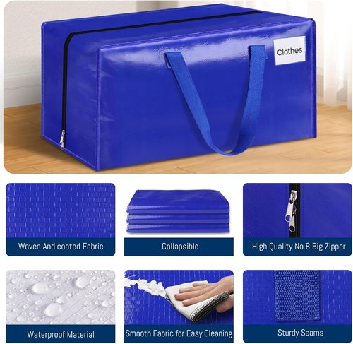 BlissTotes Heavy-Duty Moving Bags - Extra Large Collapsible Storage Totes | 125L, 4-Pack with Tag Pockets