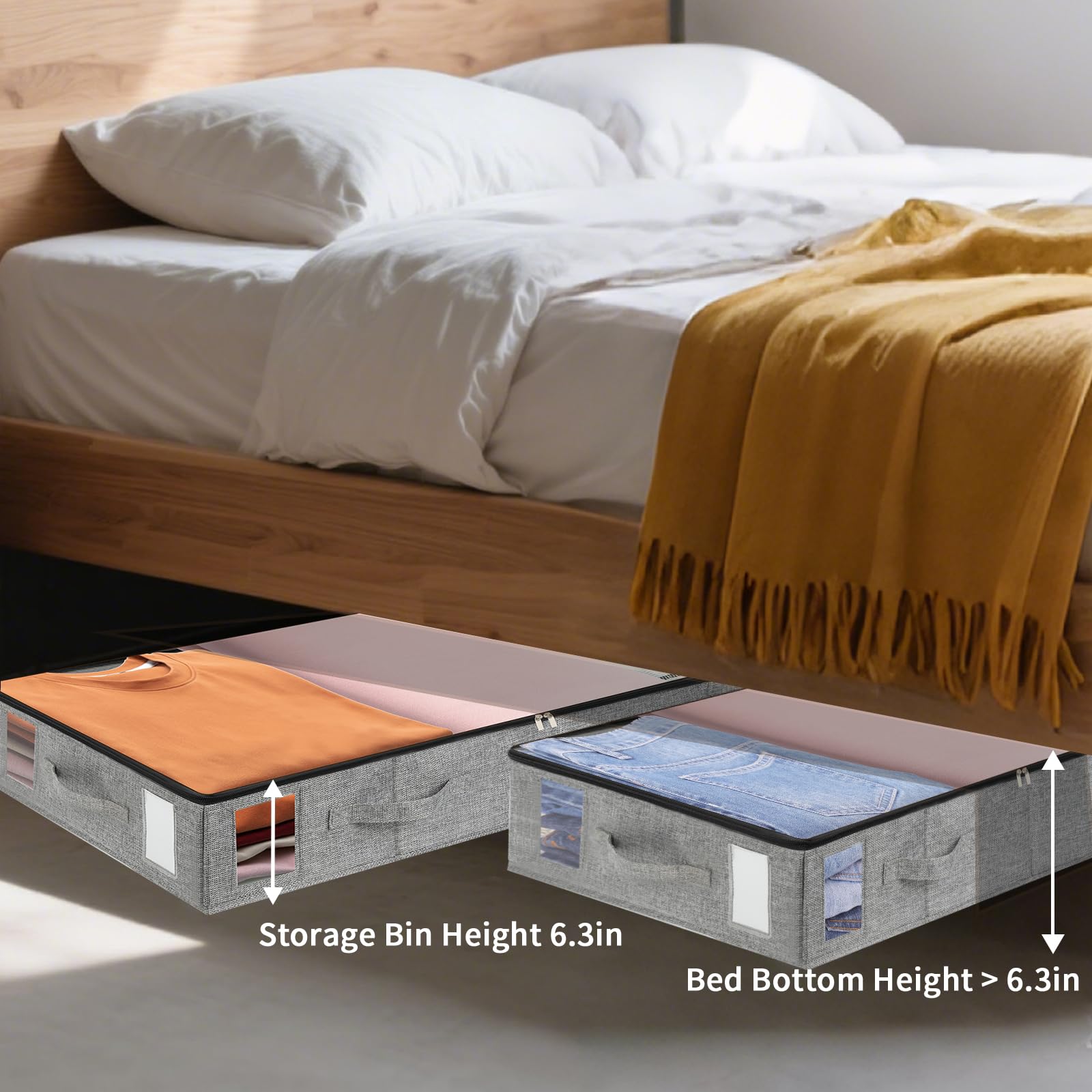 combocube 4 Pack Under Bed Storage Containers, Stackable Closet Organizers and Storage Bins with Sturdy Support, Foldable Underbed Clothes Storage Box for Blanket, Comforter, Sweater, Pillows, Shoes