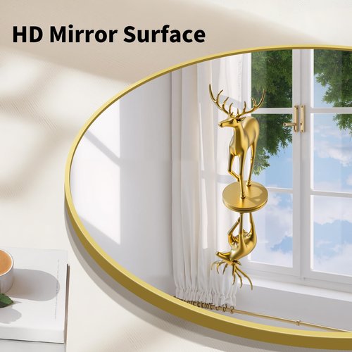 Koonmi 30" Gold Circle Mirror Wall Mounted Round Mirror with Metal Frame for Bathroom/Living Room/Vanity/Bedroom