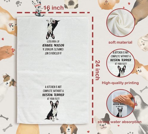 Tzhim Boston Terrier Gifts Kitchen Towels Set of 2, Boston Terrier Gifts for Women, Boston Terrier Decor Hand Towels, Boston Terrier Dog Tea Dish Towels for Kitchen, Dog Kitchen Decor, 16x24inch