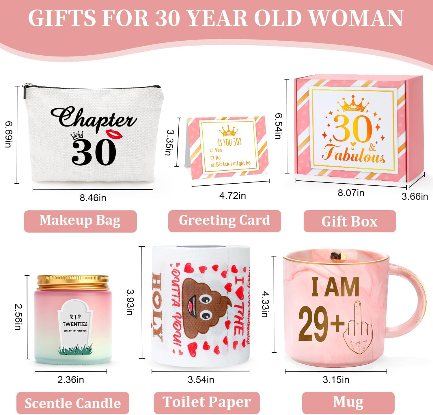 Regine Switzerland 30th Birthday Gift Set - Fun Coffee Mug, Makeup Bag & Candle for Women
