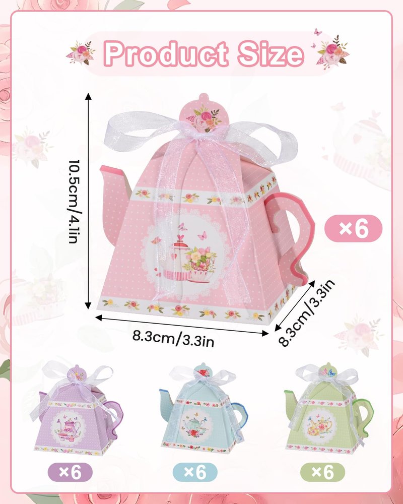 Liobelon 24 Pieces Floral Tea Party Favors Boxes Centerpiece Table Decoration Teapot Favor Boxes Tea Party Treat Gift Boxes Goodie Treat Bags Candy Boxes for Wedding Baby Shower Tea Party Decorations