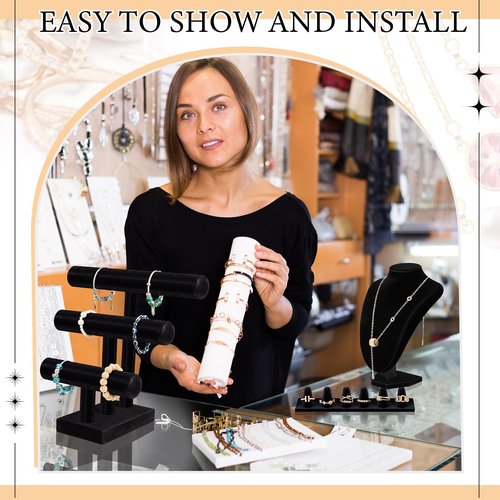 Barydat 7 Pcs Black Velvet Jewelry Display Set for Shows, Necklace Bracelet Holder Jewelry Bust Holder Stand Ring Display Stand for Selling Craft Showcase Organizer