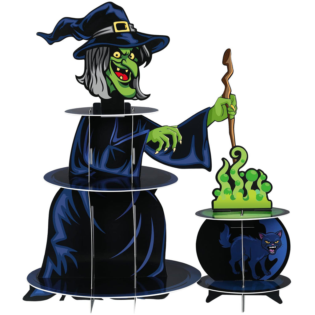 Nuenen Halloween Cupcake Stand Decoration 3 Tier Cardboard Cupcake Holder Party Pumpkin Witch Cupcake Tower for Treat Birthday Baby Shower Party Decor