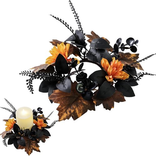 Maple Flower Wreath by Halloween | Artificial Eucalyptus Candle Rings for Home Decor