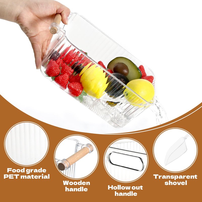 4 Piece Ice Bin and 2 Flexible Scoop Set Plastic Freezer Ice Bin with Handle Clear Storage Bucket for Container with Bucket Scoop Kitchen Fridge