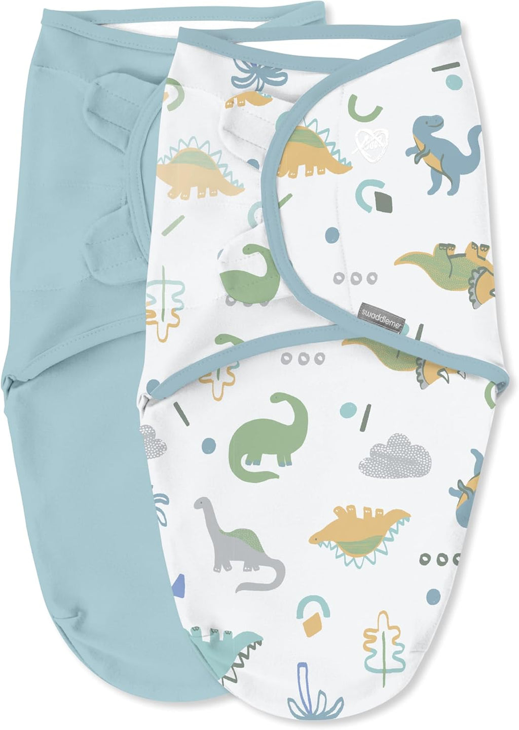 SwaddleMe by Ingenuity Baby Swaddle Blanket - 100% Cotton, 0-3 Months, Improves Sleep & Calms Reflex | Tropical Dino, 2-Pack