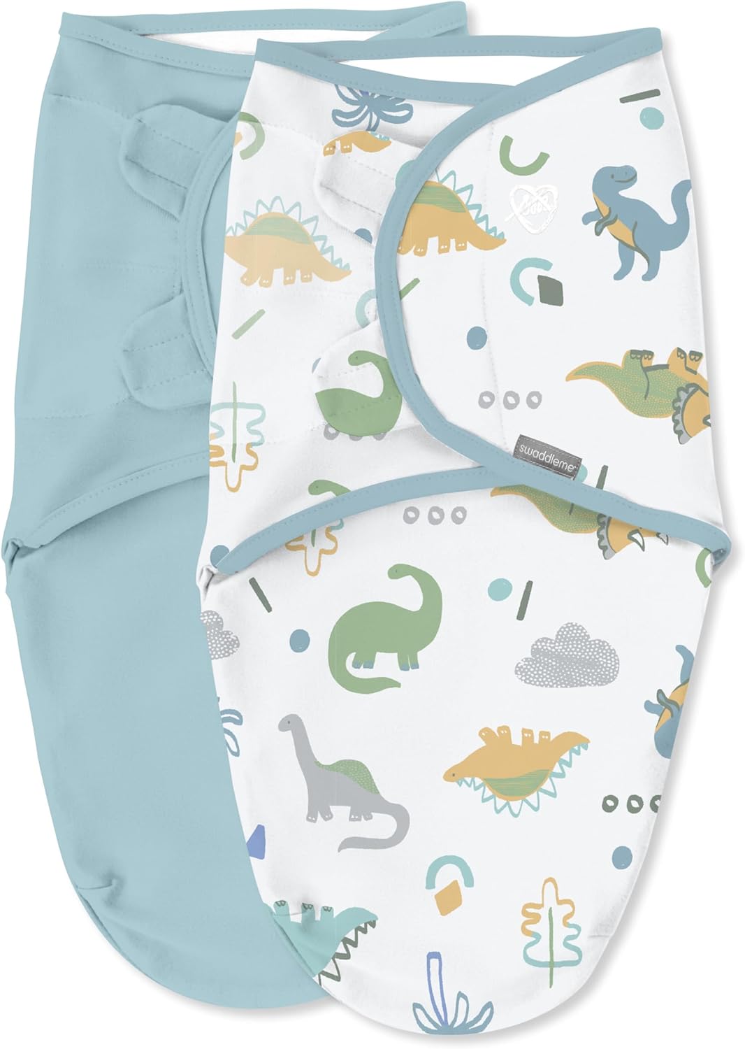 SwaddleMe by Ingenuity Baby Swaddle Blanket - 100% Cotton, 0-3 Months, Improves Sleep & Calms Reflex | Tropical Dino, 2-Pack