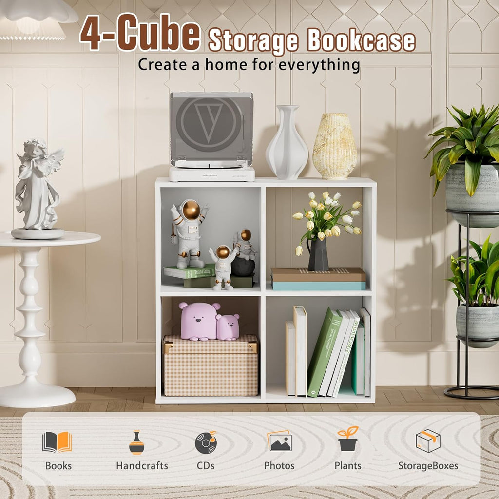 4 Cube Storage Organizer by [Brand Name] - Stylish Bookcase with Open Back for Bedroom & Home Office (White)