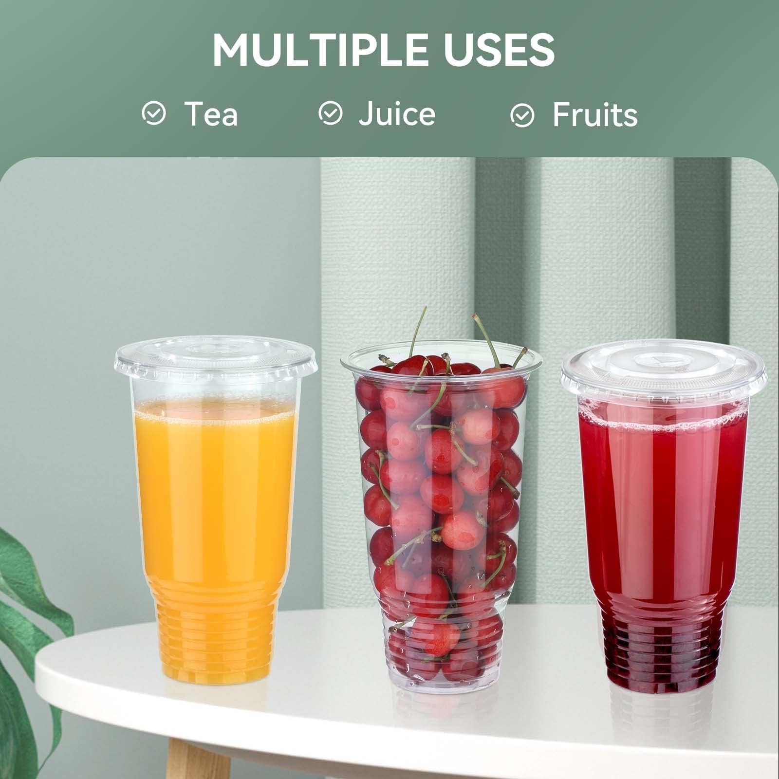 Prgery 32 OZ Plastic Cups with Lids, Iced Coffee Cups with Lids, Clear Plastic Cups for Camping Party and Picnics, Suitable for Most Car Cupholder [30 Set]