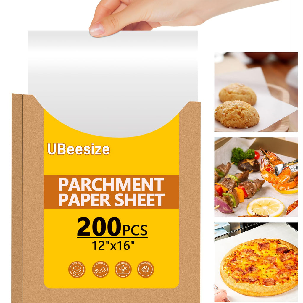 200PCS Thickened Precut Parchment Paper Sheets,12×16 In Heavy Duty Non-Toxic & Unbleached Parchment Baking Paper, Parchment Paper for Baking, Grilling, Comes in Convenient Packaging