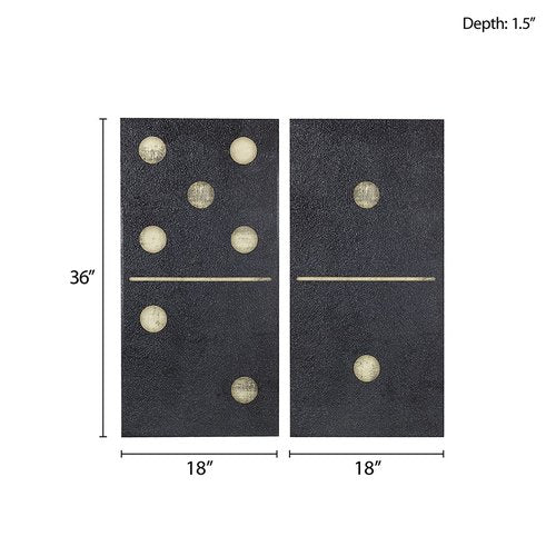 Ink+Ivy, Two Black Dominos Wall Art 2 Pieces Gel Coated Canvas, Easy Hang Setup, Modern Contemporary Design, Las Vegas Gaming Domino Tiles Painting Living Room Décor, Black/White, 18 x 36 x 1.5"