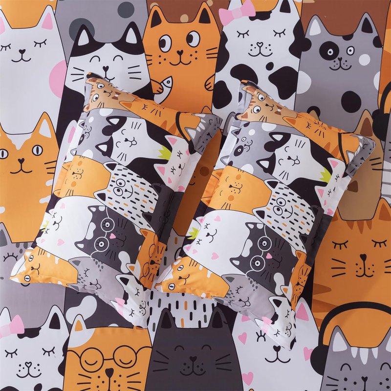 qjmiaofang 4 Pieces Cartoon Cats Bedding Full Size Cat Sheets Gradient Line Animals Kids Girls Boys Bed Sheet with Flat Sheet,Fitted Sheet and Pillowcase All Season Home Decor