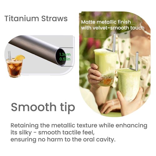 Pure Titanium Reusable Straws with Travel Case & Cleaning Brush,0.47'' Extra Wide Straws for Milkshake, Smoothie, Bubble Tea,Frappuccino,BPA Free & Eco Friendly,Dishwasher Safe, (Titanium 1.2cm)
