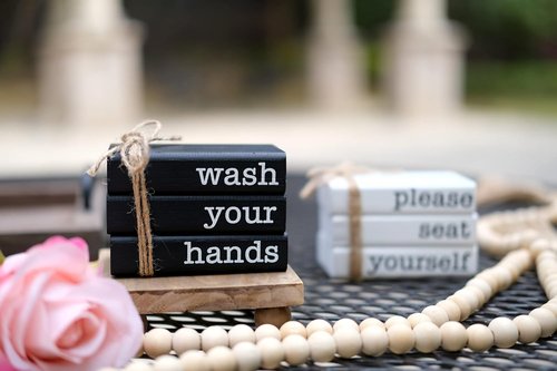 LIVDUCOT Mini Book Stack - Farmhouse Bathroom Decor | Reversible Wooden Accent for Guest Restroom