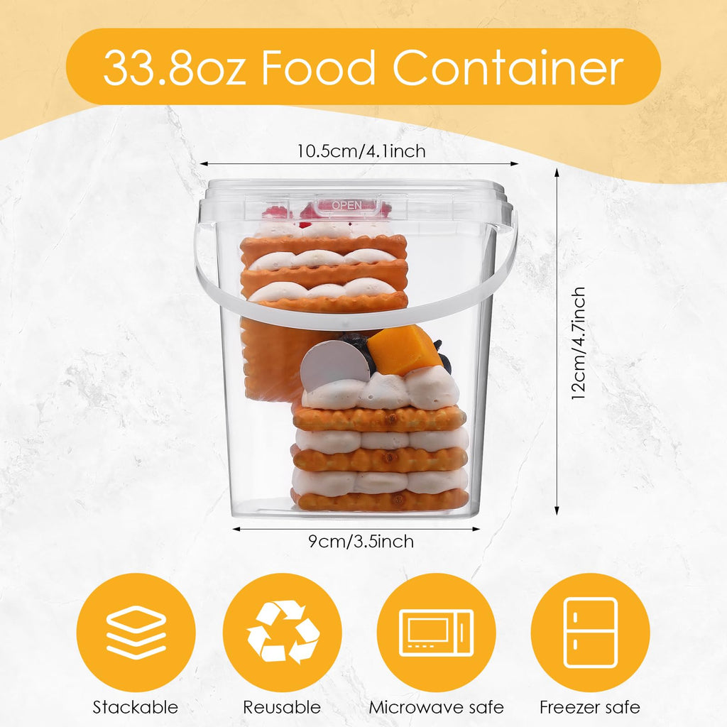 Menkxi 15 Pieces 34 oz Ice Cream Buckets with Lids Plastic Clear Deli Containers with Lids Transparent Airtight Square Bucket with Handles Canisters Storage Containers for Freezer Kitchen Home