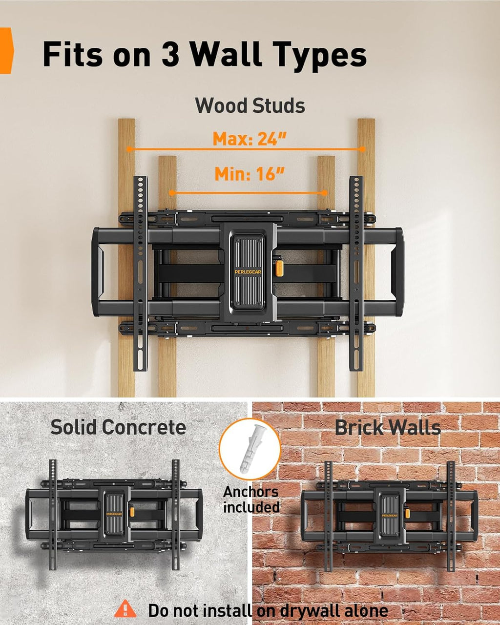 Perlegear Full Motion TV Wall Mount - Fits 42–97 Inch TVs Up to 132 lbs | Easy Setup, Swivel & Tilt Design