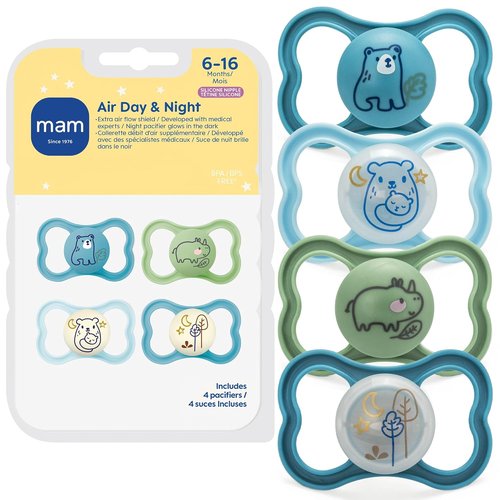 MAM Air Pacifier - Extra Air Flow for Sensitive Skin, Glows in The Dark | BPA-Free Silicone, 4 Count