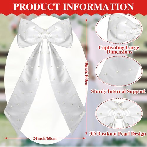 Giant White Bow - Oversized Satin Ribbon Wall Decor for Weddings & Parties | 40 x 24 Inch