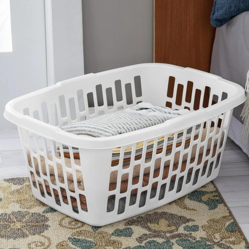 6 Pack Rectangular Plastic Laundry Basket by [Brand Name] - Ventilated, Stackable & Portable, White