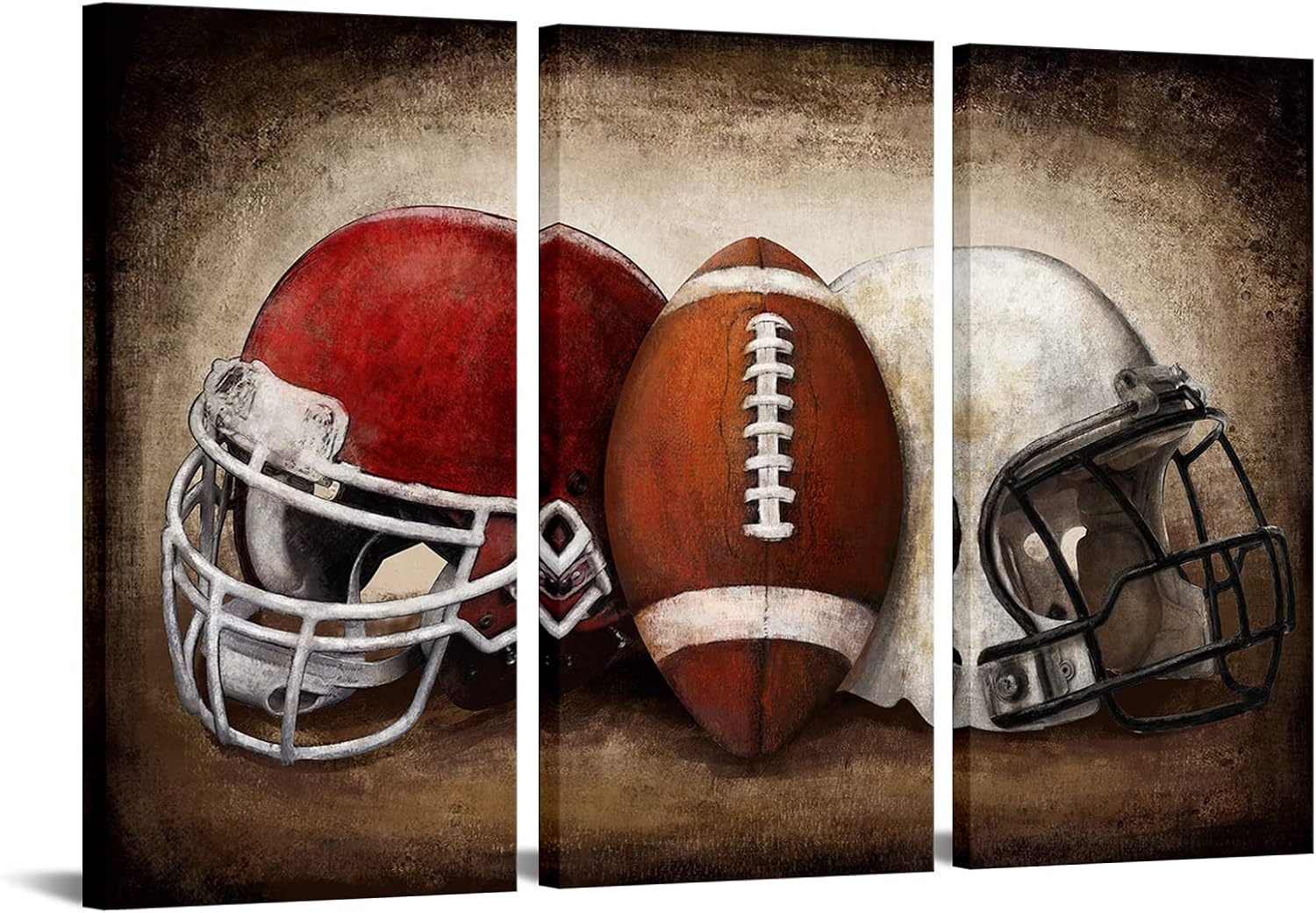 Sechars Football Canvas Wall Art - Vintage American Football Prints for Boys' Bedroom | 16"x32" Set of 3