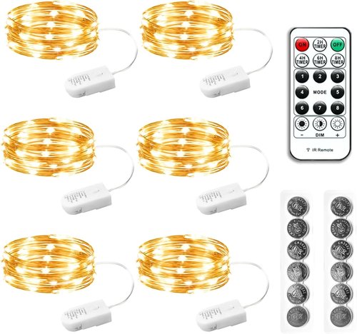 HXWEIYE Fairy Lights - 6 Pack Battery Operated with Remote & Timer | 20 LED Mini Firefly Lights for Indoor/Outdoor Decor