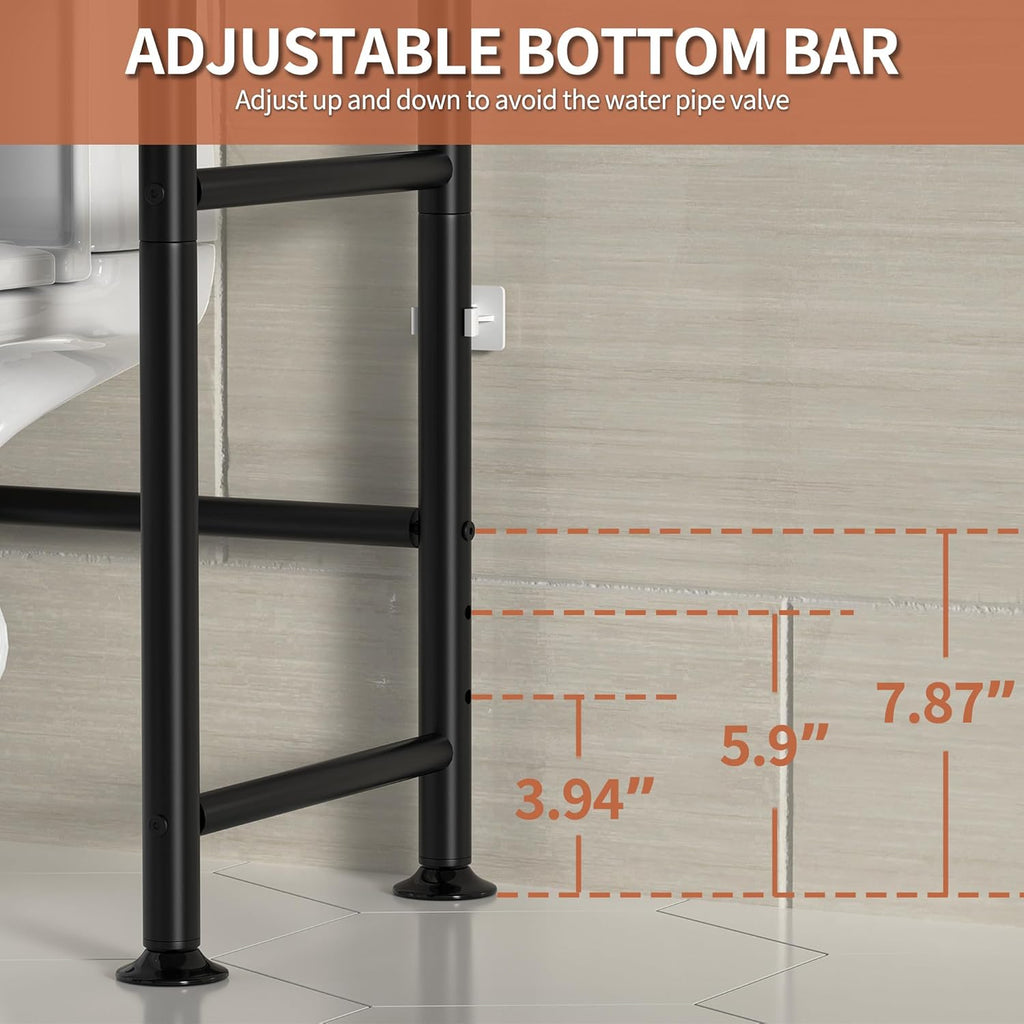 Skiennix 3-Tier Over The Toilet Storage | Freestanding Metal Bathroom Shelves - Space Saver (Black)