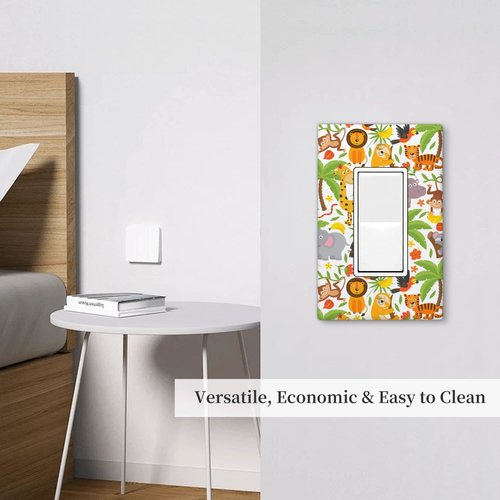Jungle Animals 1-Gang Rocker Wall Plate Cover,Decorative Single Rocker Decorator Light Switch Cover For Kids Teens Boys Girls Room Decor 4.50" X 2.76"Inch