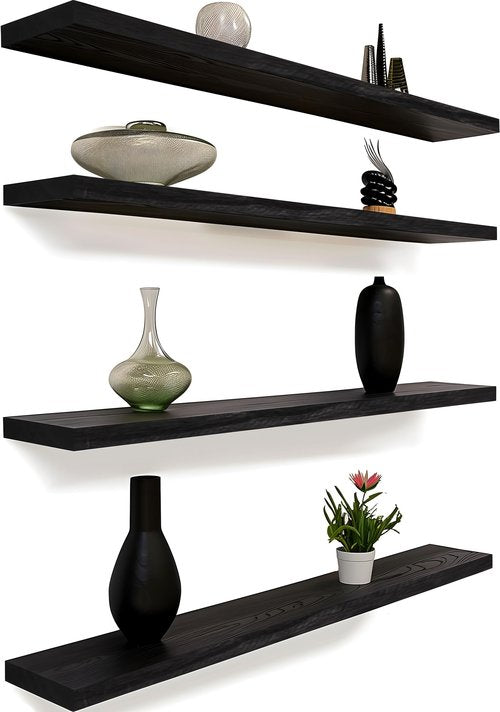 GXYAWPJ 48 Inch Floating Shelves for Wall Rustic Black Wood Wall Shelves for Bedroom Set of 4