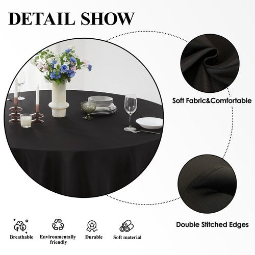 Aocoz Round Tablecloth 2 Pack 120 Inch Black Tablecloths Washable Decorative Linen Polyester Table Clothes Cover for Dining Table Banquets Buffet Parties and Wedding