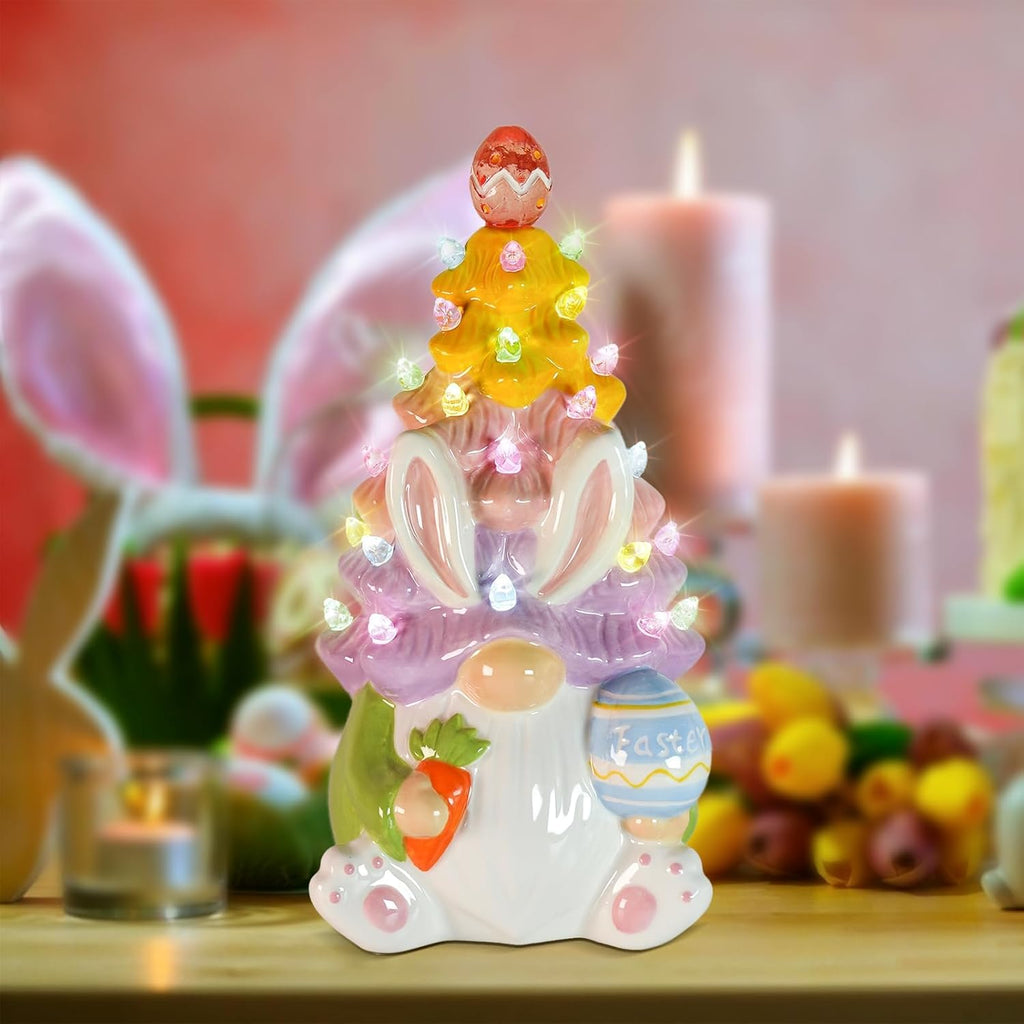 Timer Easter Decorations - Light Up Bunny & Gnome Ceramic Tree Decor | Spring Centerpieces
