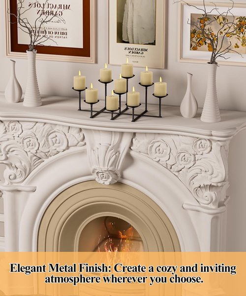 Fireplace Candle Holder - 9 Wax Pillar Plates | Elegant Iron Candelabra for Indoor Decor