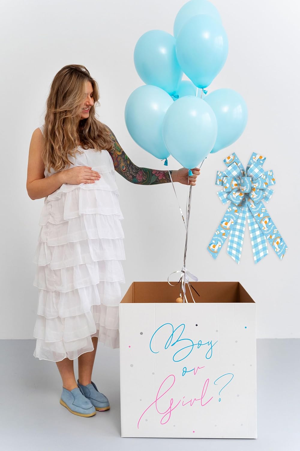 Skiennix Large Baby Shower Bows - Blue Burlap & Ribbon Wreath Decorations for Gender Reveal & Birthdays