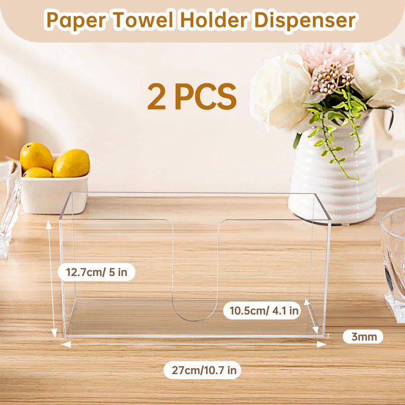 2 Pack Acrylic Countertop Paper Towel Holder, Paper Towel Dispenser for Countertop, Acrylics Napkin Holder(3mm Acrylic) Z-fold, C-fold or MultiFold Trifold Paper Towels for Bathroom, Kitchen