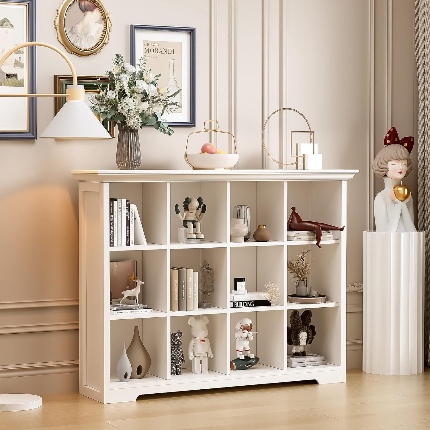 OSCHF Wooden Cube Bookcase - Modern 3-Tier Open Shelf Cabinet for Home & Office, Warm White