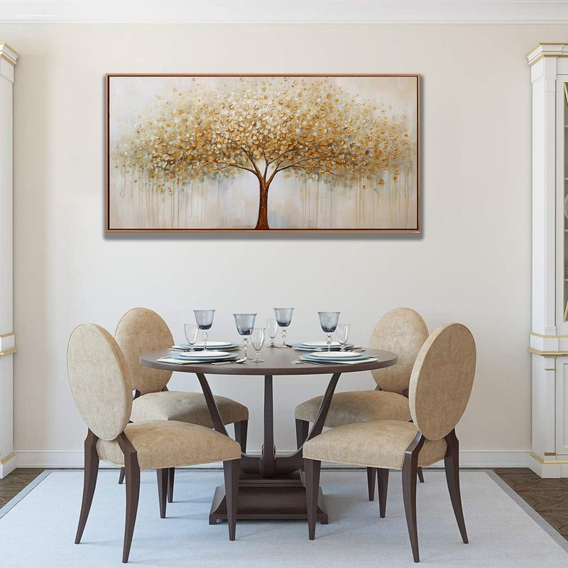 Abstract Wall Art Gold Tree of Life Framed Artwork Canvas Painting Textured Tree Pictures Wall Decor for Living Room Bedroom Dining Room Home Office Decor 20"x40" with Framed